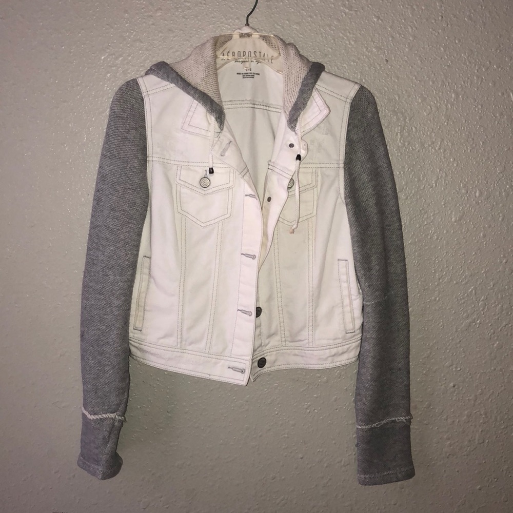 Aeropostale white and grey jean jacket size large